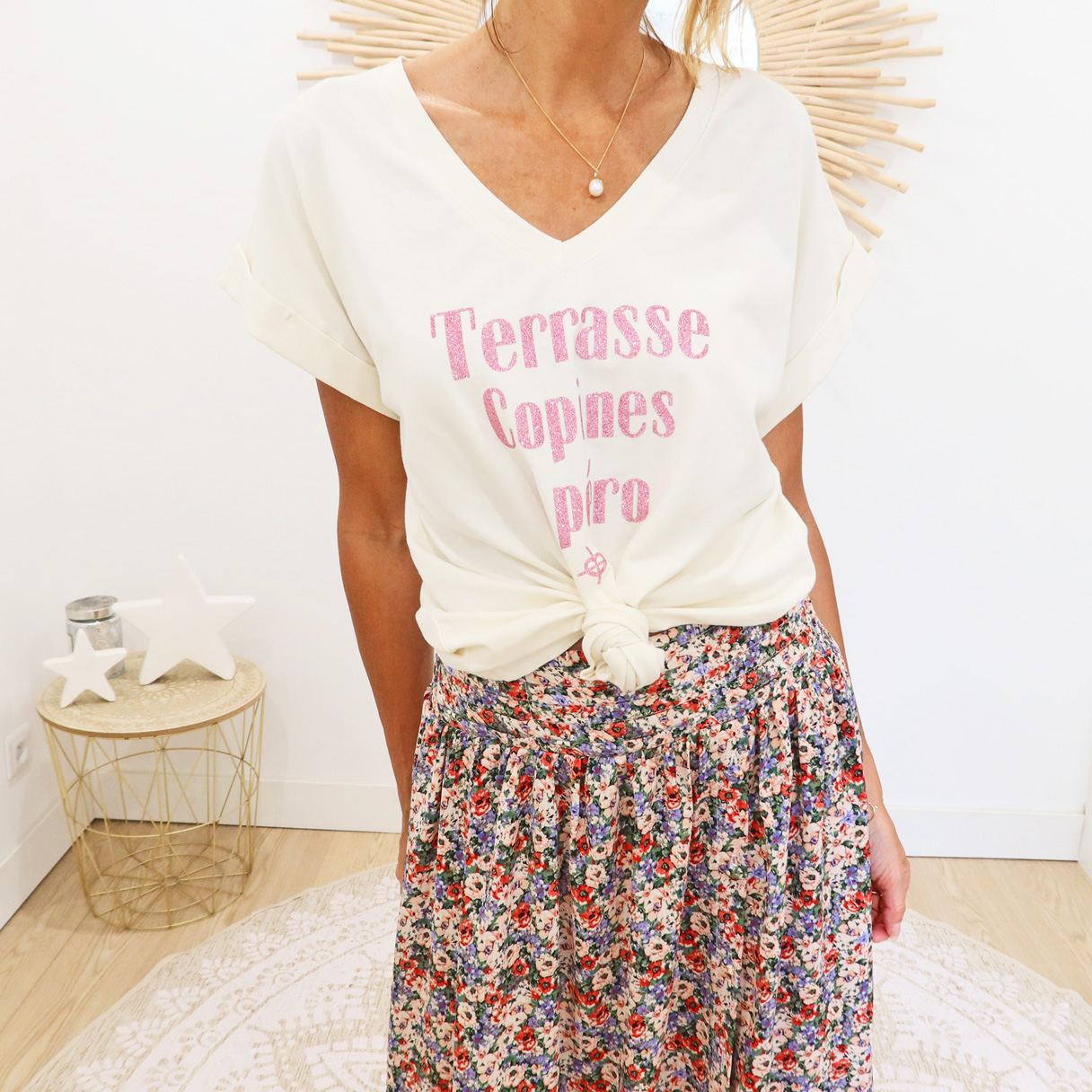 T-shirt Copines rose (Taille : TU - Couleur : Rose)
