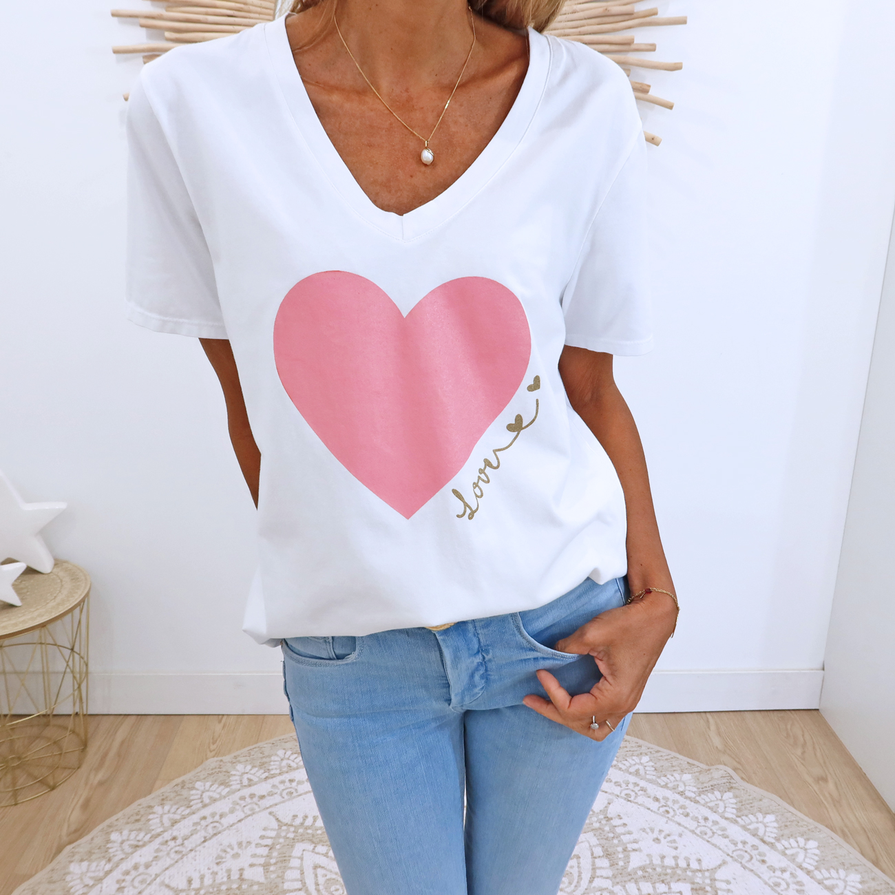 T-shirt signé LOVE pêche (Taille : TU - Couleur : Pêche)