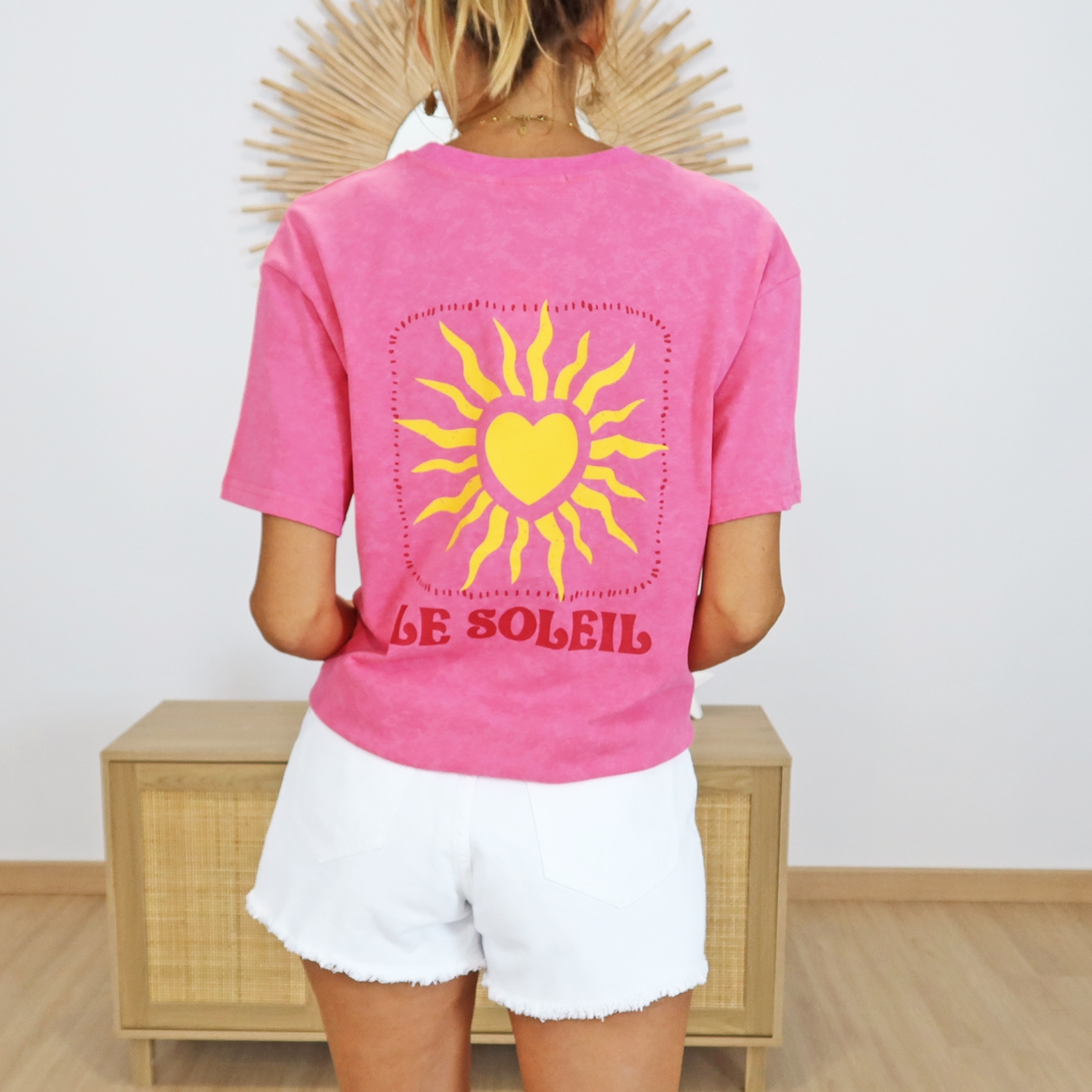 T-shirt Soleil (Taille : 40-42 LXL - Couleur : Fushia)
