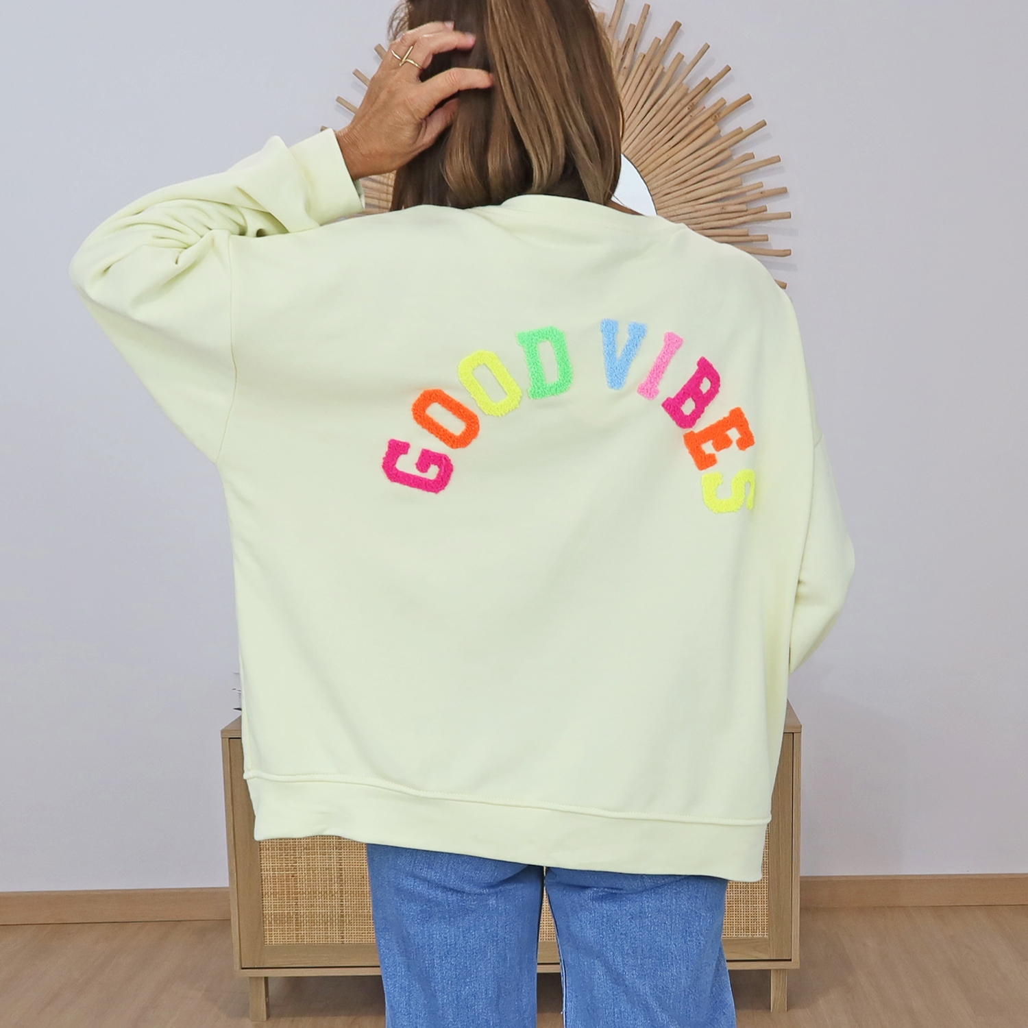 Sweat oversize Good Vibes jaune (Taille : TU - Couleur : Jaune)