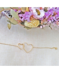 Bracelet Double coeur acier doré