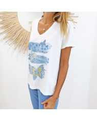 T-shirt papillons bleu jean