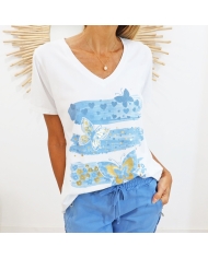 T-shirt papillons bleu jean