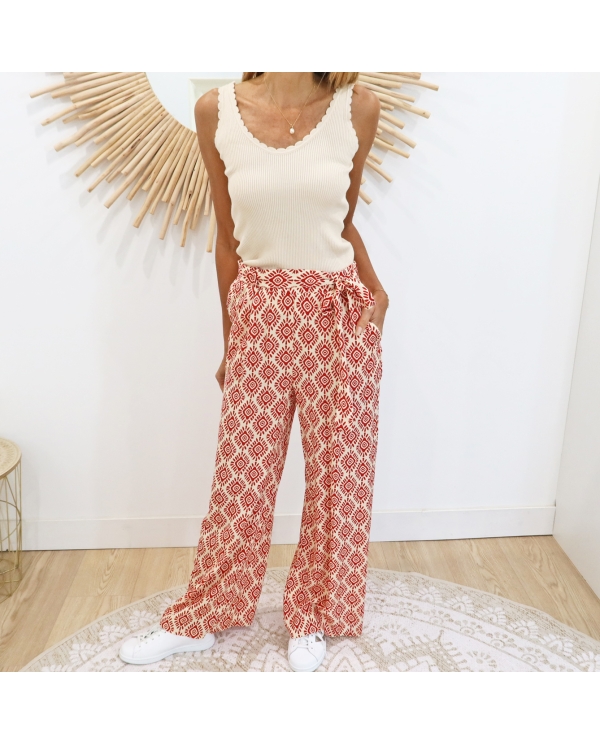 Pantalon Karen rouge/beige