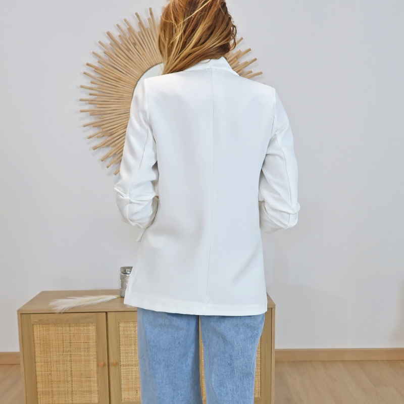 Veste blazer Laïa blanc cassé manches 3/4
