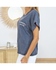 T-shirt Daisy noir délavé