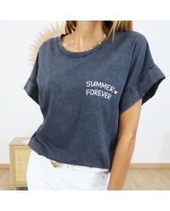 T-shirt Daisy noir délavé