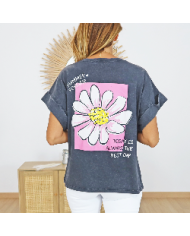 T-shirt Daisy noir délavé