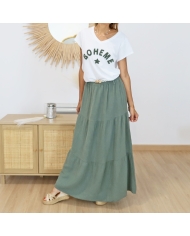 jupe gaze de coton kaki taille élastique