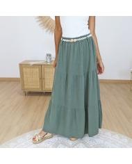 jupe bohème chic kaki gaze de coton