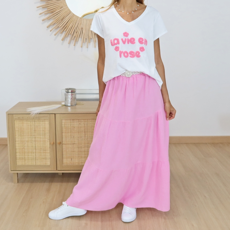 jupe longue fluide rose bohème