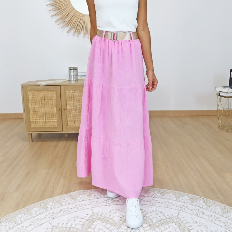 jupe longue été rose femme