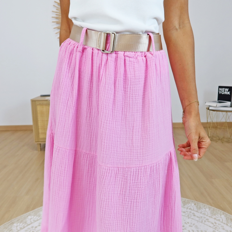 jupe longue rose taille élastique