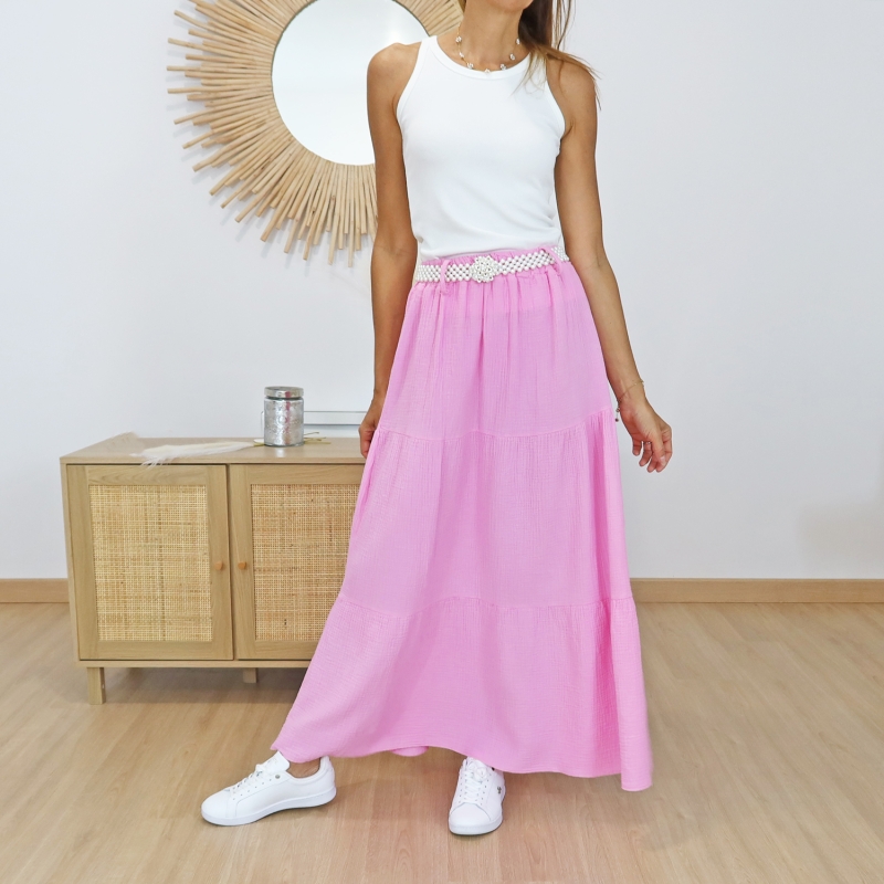 jupe bohème chic rose fluide