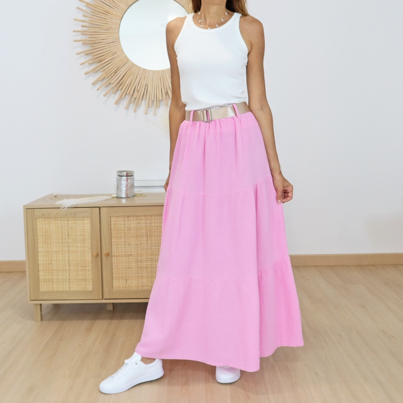 jupe longue femme confortable rose