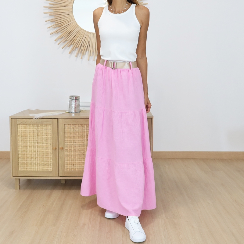 jupe gaze de coton rose
