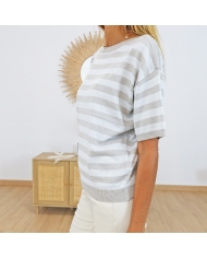 Top Karegina stiped beige Kaffe