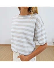 Top Karegina stiped beige Kaffe