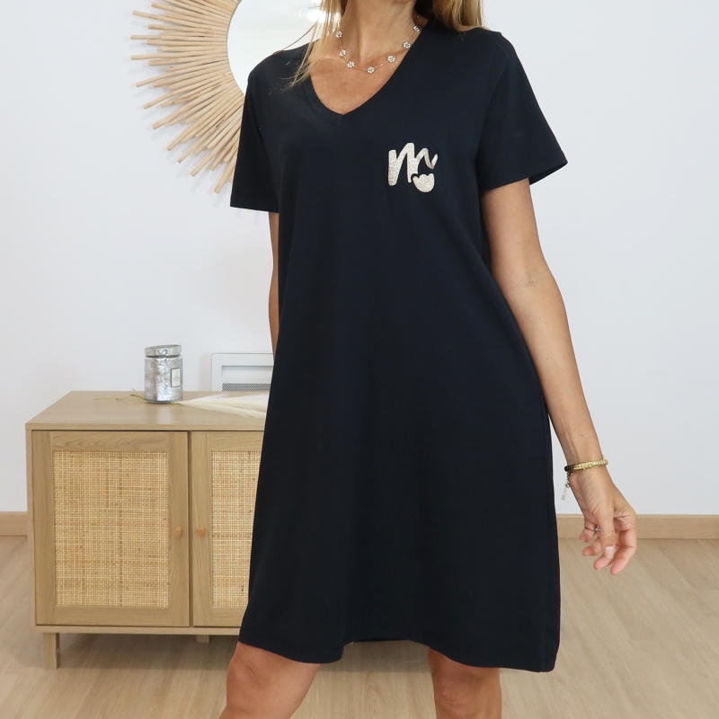 Robe T-shirt Noire Mademoiselle Caprices