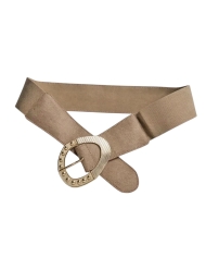 Ceinture femme élastique beige  avec boucle dorée – vue complète