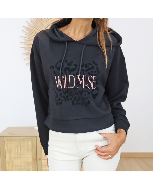 Sweat à capuche femme noir Léo Tiffosi – vue de face