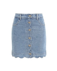 Jupe courte en jean bleu délavé – détail boutons