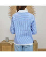 Chemise élégante femme rayée bleu – longueur 60 cm