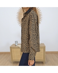 Chemise Tess femme velours côtelé – col noir contrastant