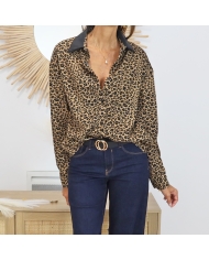 Chemise Tess femme – imprimé léopard camel et noir