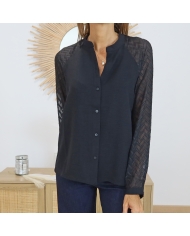 Chemisier femme noir coupe droite – boutons devant