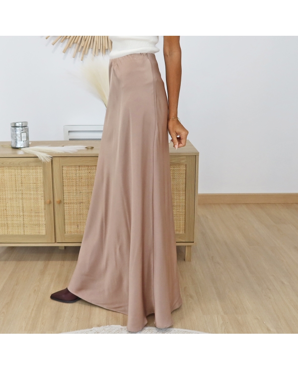 Jupe Nalani femme – longue satin beige mocha