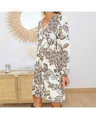 Robe Clara écru – imprimé fleuri beige et marron