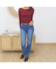 Pull Kalizza Kaffe bordeaux femme – look complet porté