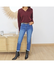 Pull femme bordeaux – look complet porté