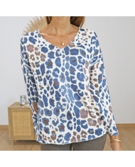T-shirt léopard femme Pull fin – vue à plat coupe fluide