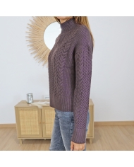 Pull Edwina violet pourpre – texture maille douce