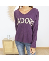 Pull oversize violet femme 💜 – vue de face porté