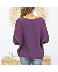 Pull oversize violet femme – vue de dos