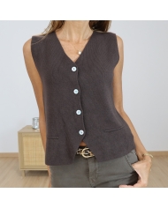 Gilet veston chocolat femme 🤎 – vue de face porté