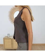 Gilet sans manches chocolat femme – texture maille douce