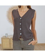 Gilet veston chocolat – détail boutons