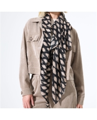 Foulard carré noir et taupe femme – vue complète 120x120