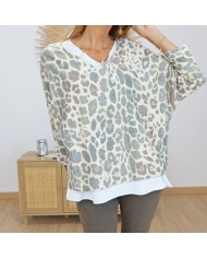 Pull léopard femme – coupe chauve-souris fluide