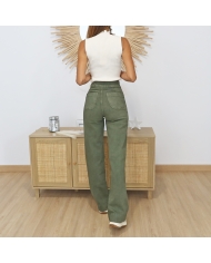 Jean kaki femme – coupe straight large, vue de dos