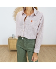 Chemise femme camel rayée – détail tissu coton 100%