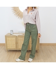 Chemise femme rayée camel – look porté avec jean