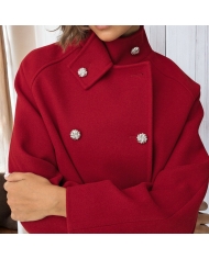 Manteau caban femme rouge vue fermé