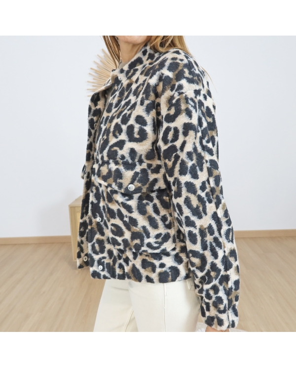 Blouson-manteau polaire léopard – texture douce et chaude