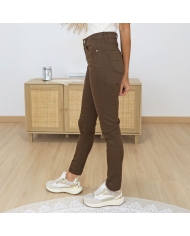 jean femme coloris chocolat taille semi-haute