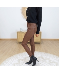 pantalon femme coupe slim 5 poches marron caramel